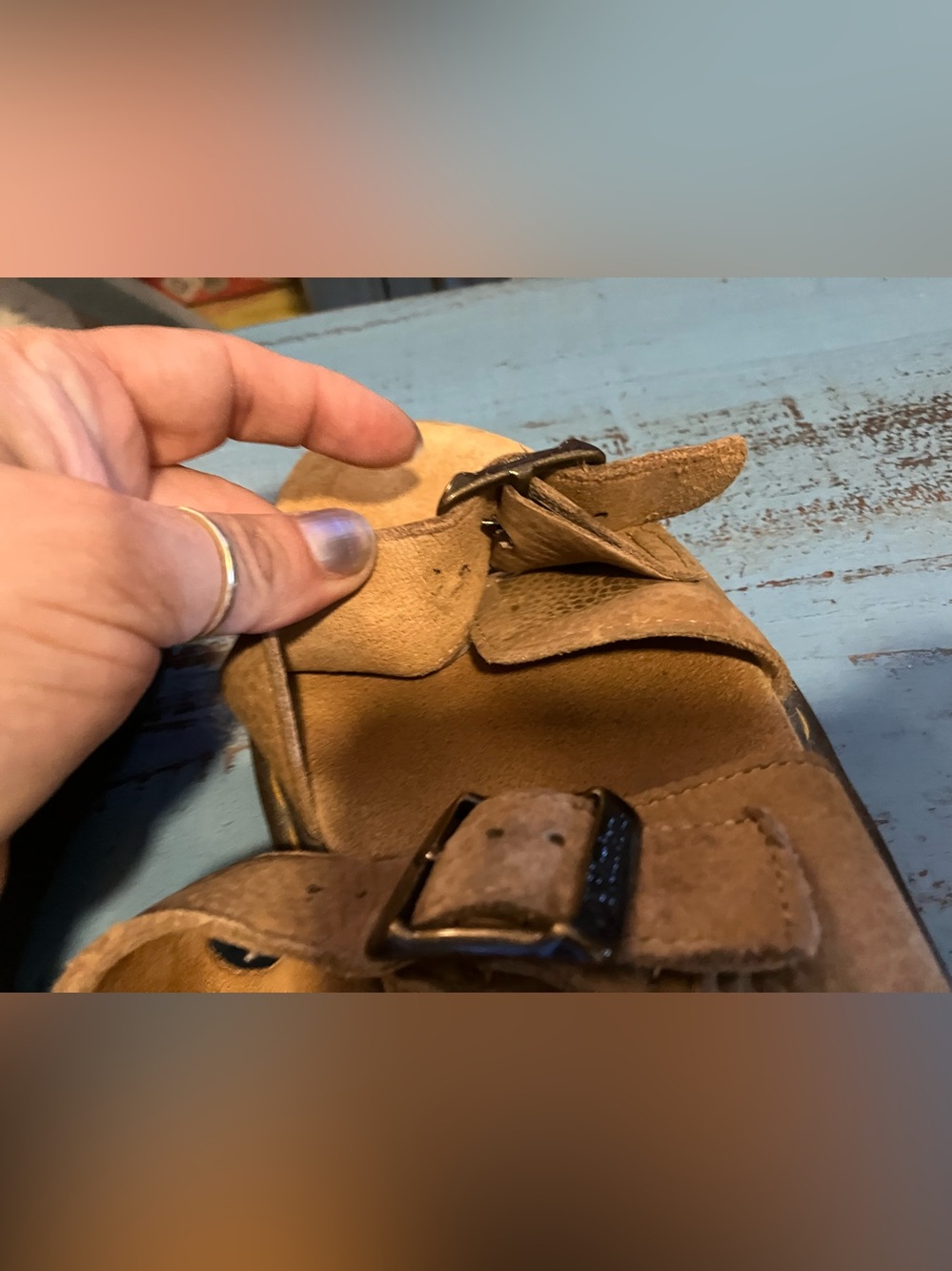 Dr. Martens Tan Leather Double-Buckle Slide Sandals - Picture 9 of 16